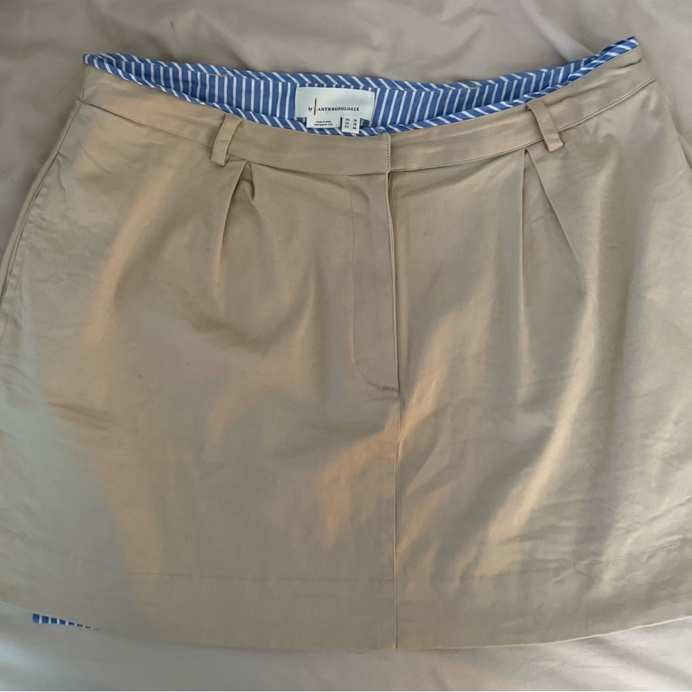 ANTHROPOLOGIE SIZE 12‎ KHAKI SKIRT WITH BLUE STRIPED DETAILS - Picture 4 of 8